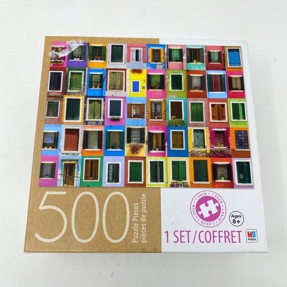 Colorful Windows 500 Piece Jigsaw Puzzle Milton Bradley Ages 8 and up COMPLETE - Picture 1 of 4
